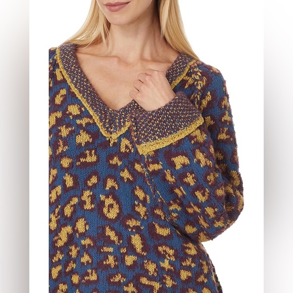 Free People Little Animal Pullover Sweater Tunic in Blue Fig Combo sz XL - Picture 1 of 9